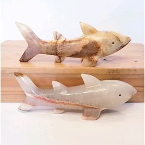 Pair Of‎ Genuine Natural Gemstone Onyx Sharks Fish Figurines 6.5"
